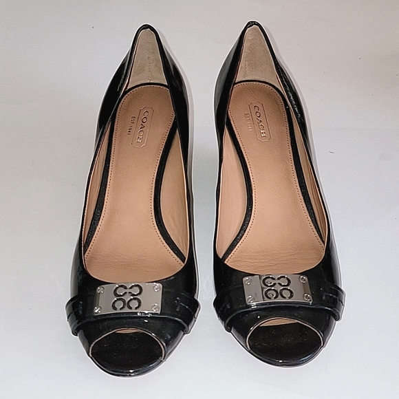 Coach | Shoes | Coach Black Patent Leather Peeptoe Shoes
